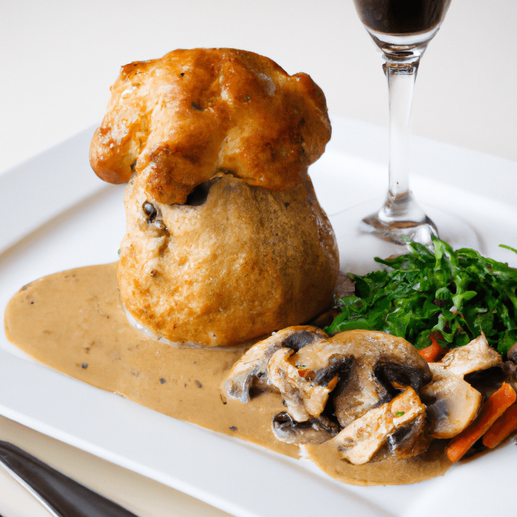 Delicious Popover Chicken With Mushroom Wine Sauce Representation of a cookedDelicious Popover Chicken With Mushroom Wine Sauce