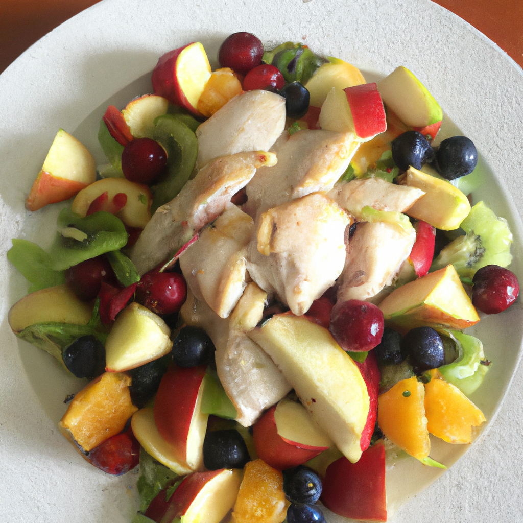 Poached Chicken and Fruit Salad Representation of a cookedPoached Chicken and Fruit Salad