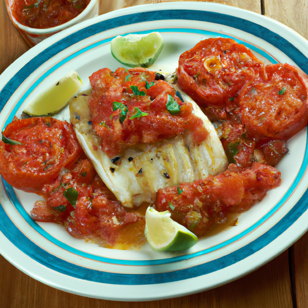 Mahimahi with Tequila Tomato Salsa Representation of a cookedMahimahi with Tequila Tomato Salsa