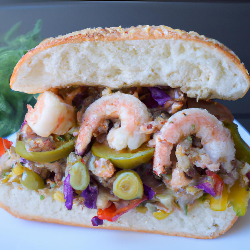Vegetarian Muffuletta – Wow & Yum Shrimp Representation of a cookedVegetarian Muffuletta – Wow & Yum Shrimp