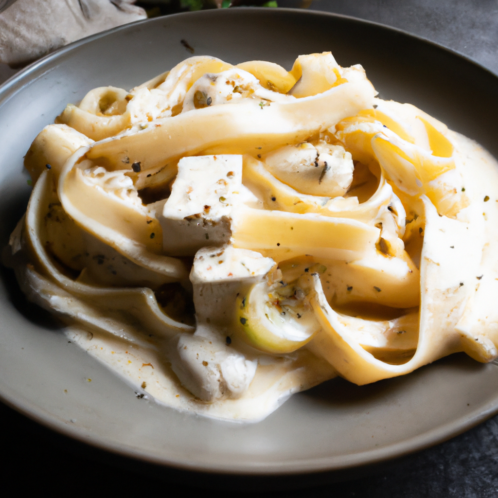 Fettuccine with Silken Tofu Alfredo Sauce Representation of a cookedFettuccine with Silken Tofu Alfredo Sauce