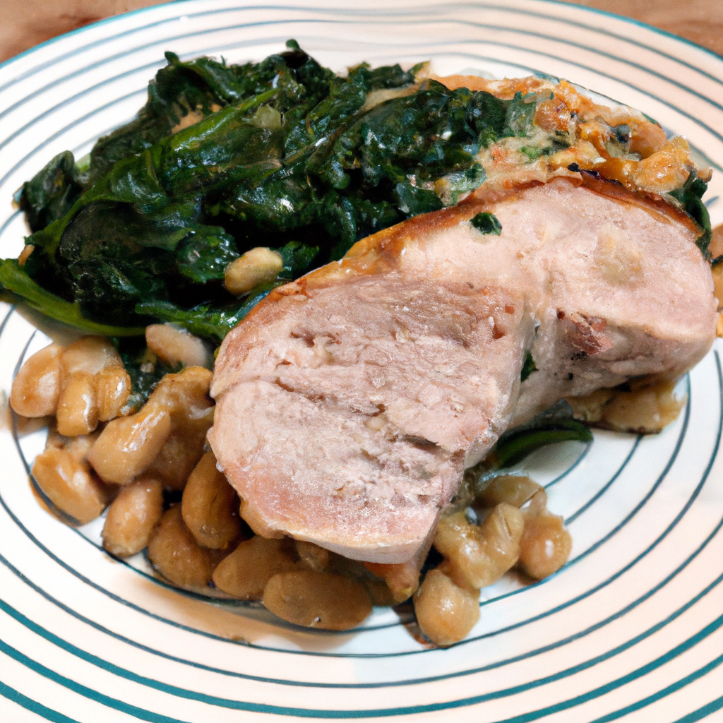 Roasted Pork Tenderloin With White Beans & Spinach Representation of a cookedRoasted Pork Tenderloin With White Beans & Spinach
