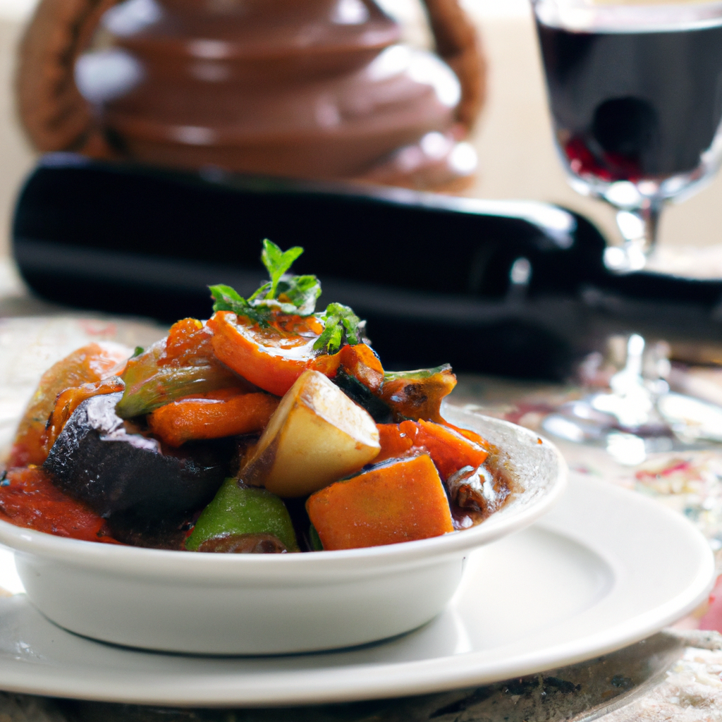 Vegetable Stew with Rich Red Wine Sauce Representation of a cookedVegetable Stew with Rich Red Wine Sauce